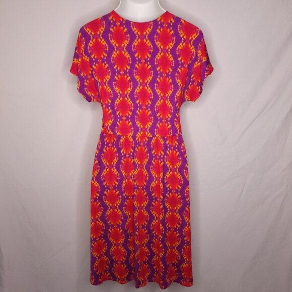 Soft Surroundings Womens Tie-Dye Dress S Purple Orange V-Neck Flutter Sleeve - Picture 4 of 8